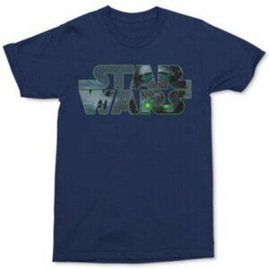 𝅺mighty Fine Navy Blue Mens Graphic-Print Crew Neck Star Wars T-Shirt - Small